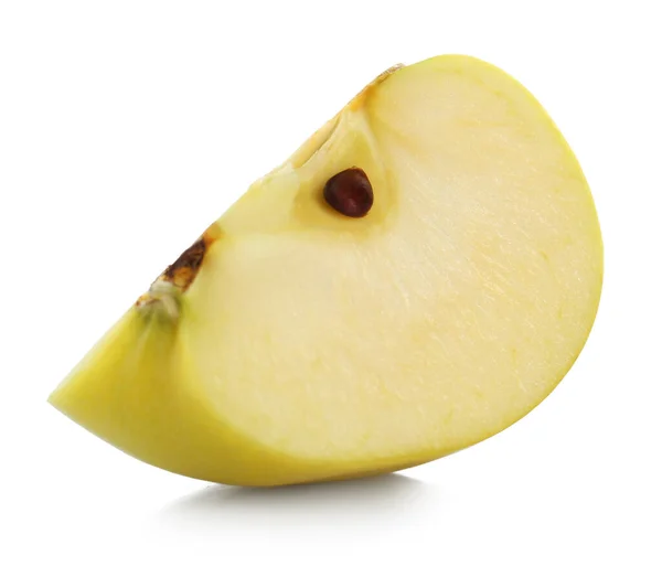 Stück Frischer Saftiger Gelber Apfel Isoliert Auf Weiß — Stockfoto