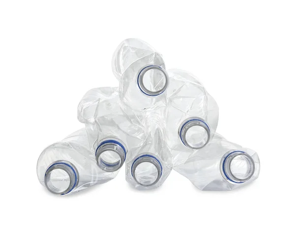 Kupa Zgniecionych Butelek Odizolowanych Biało Recykling Tworzyw Sztucznych — Zdjęcie stockowe