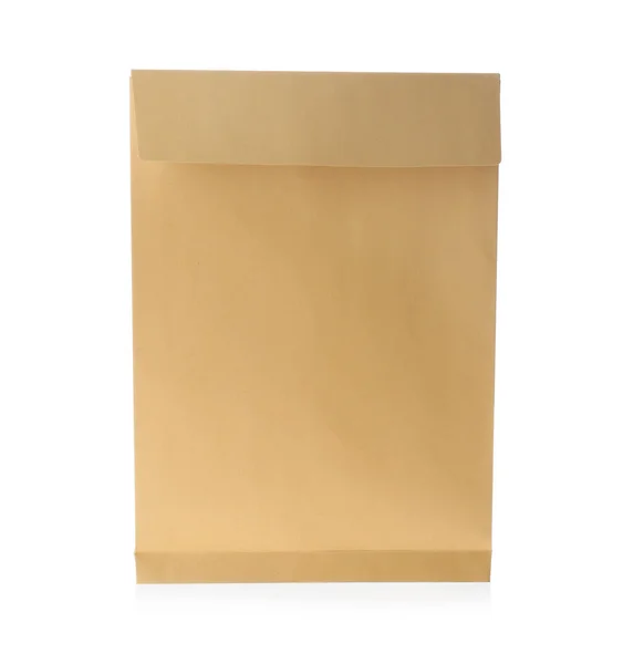 Envelope Papel Kraft Isolado Branco Serviço Correio — Fotografia de Stock