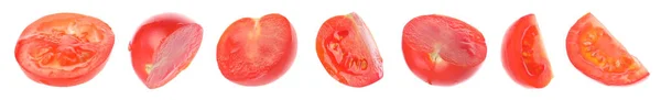 Couper Les Tomates Cerises Volantes Sur Fond Blanc Conception Bannière — Photo