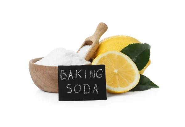 Baking Soda Cut Lemons White Background — Stock Photo, Image