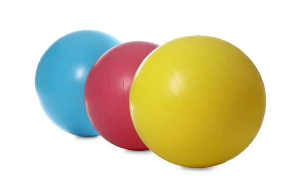 Diferentes Bolas Fitness Colores Aislados Blanco — Foto de Stock