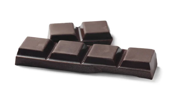 Pezzi Delizioso Cioccolato Fondente Isolato Bianco — Foto Stock