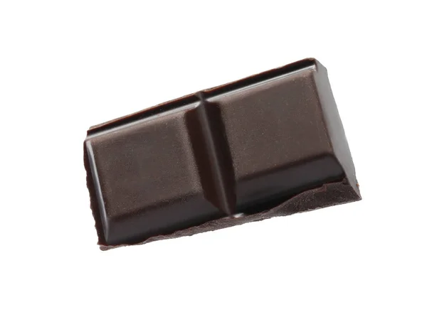 Kousek Lahodné Tmavé Čokolády Izolované Bílém — Stock fotografie