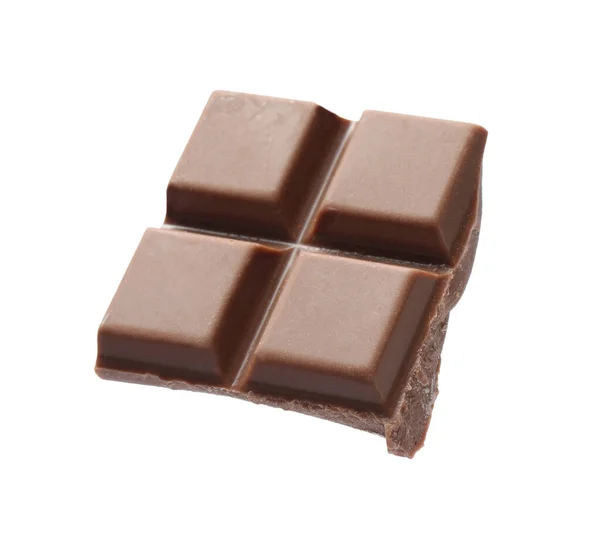 Stuk Heerlijke Melkchocolade Geïsoleerd Wit — Stockfoto
