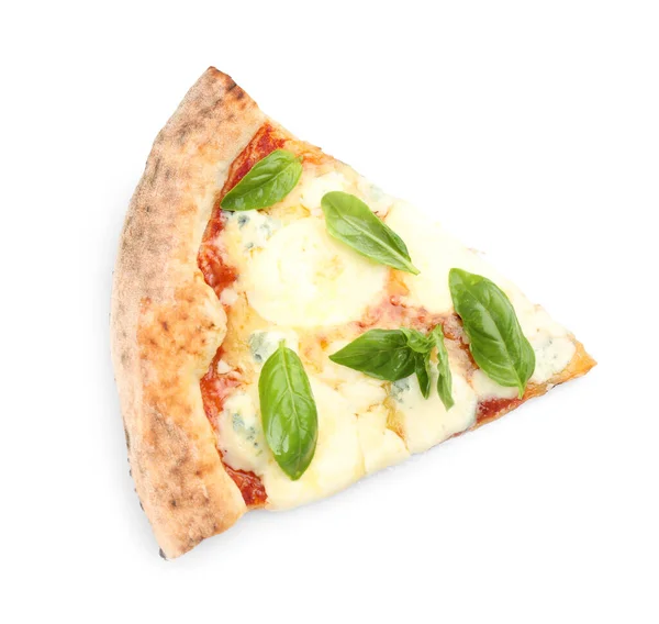 Kawałek Pysznej Pizzy Białym Tle Widok Góry — Zdjęcie stockowe