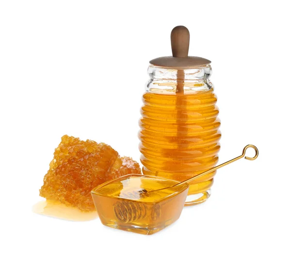 Composition Fresh Honey White Background — Stock Photo, Image