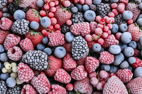 Mischung Verschiedener Gefrorener Beeren Als Hintergrund Draufsicht — Stockfoto