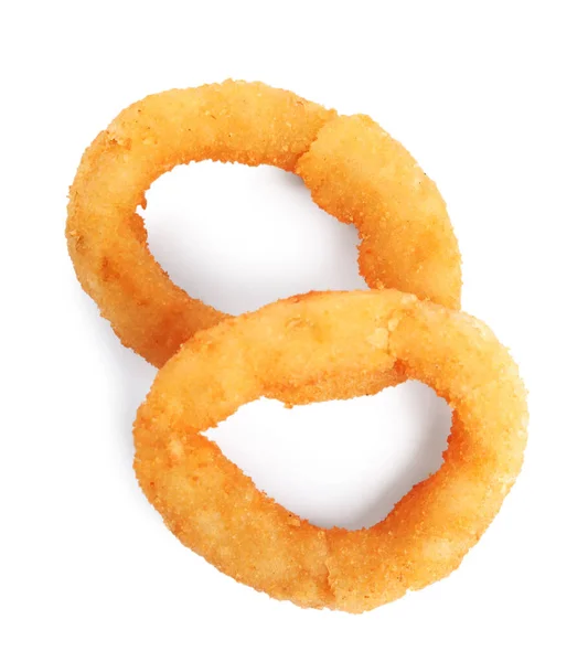 Delicious Onion Rings Isolated White Top View Stock Photo
