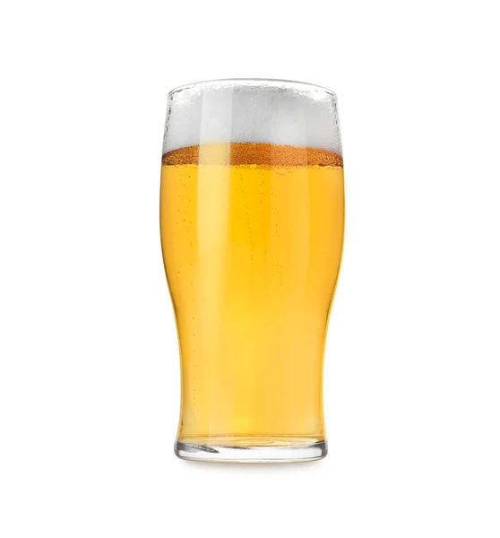 Vidrio Con Sabrosa Cerveza Aislada Blanco — Foto de Stock