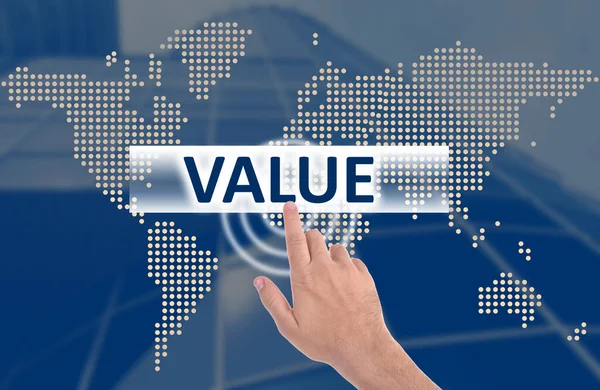 Value Concept Man Using Virtual Screen Closeup — Stock Photo, Image