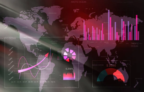 Finansiell Handel Koncept Digitala Sjökort Med Statistik Och Världskarta — Stockfoto