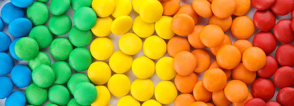 Many Colorful Candies Background Top View Banner Design — Stock Photo, Image