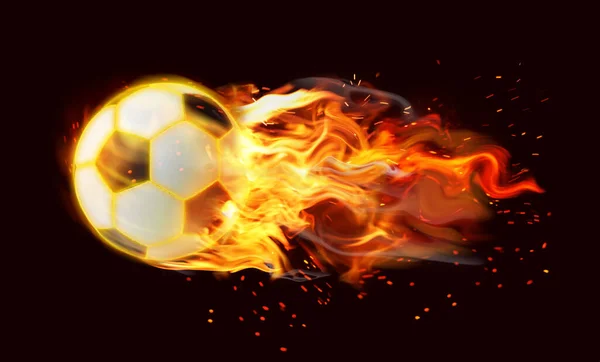 Soccer Ball Bright Flame Flying Black Background — Stock Photo, Image