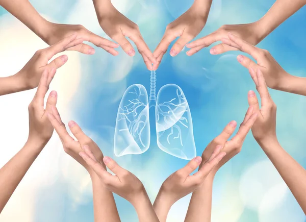 World Tuberculosis Day Tobacco Campaign People Surrounding Lungs Illustration Making — Stock Photo, Image