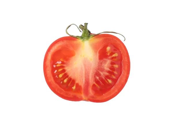 Die Hälfte Der Schmackhaften Rohen Tomaten Isoliert Auf Weiß — Stockfoto