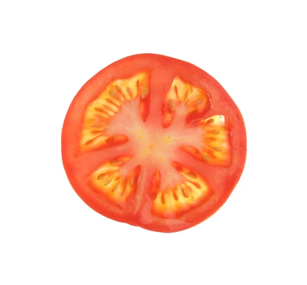 Fatia Tomate Cru Saboroso Isolado Branco — Fotografia de Stock