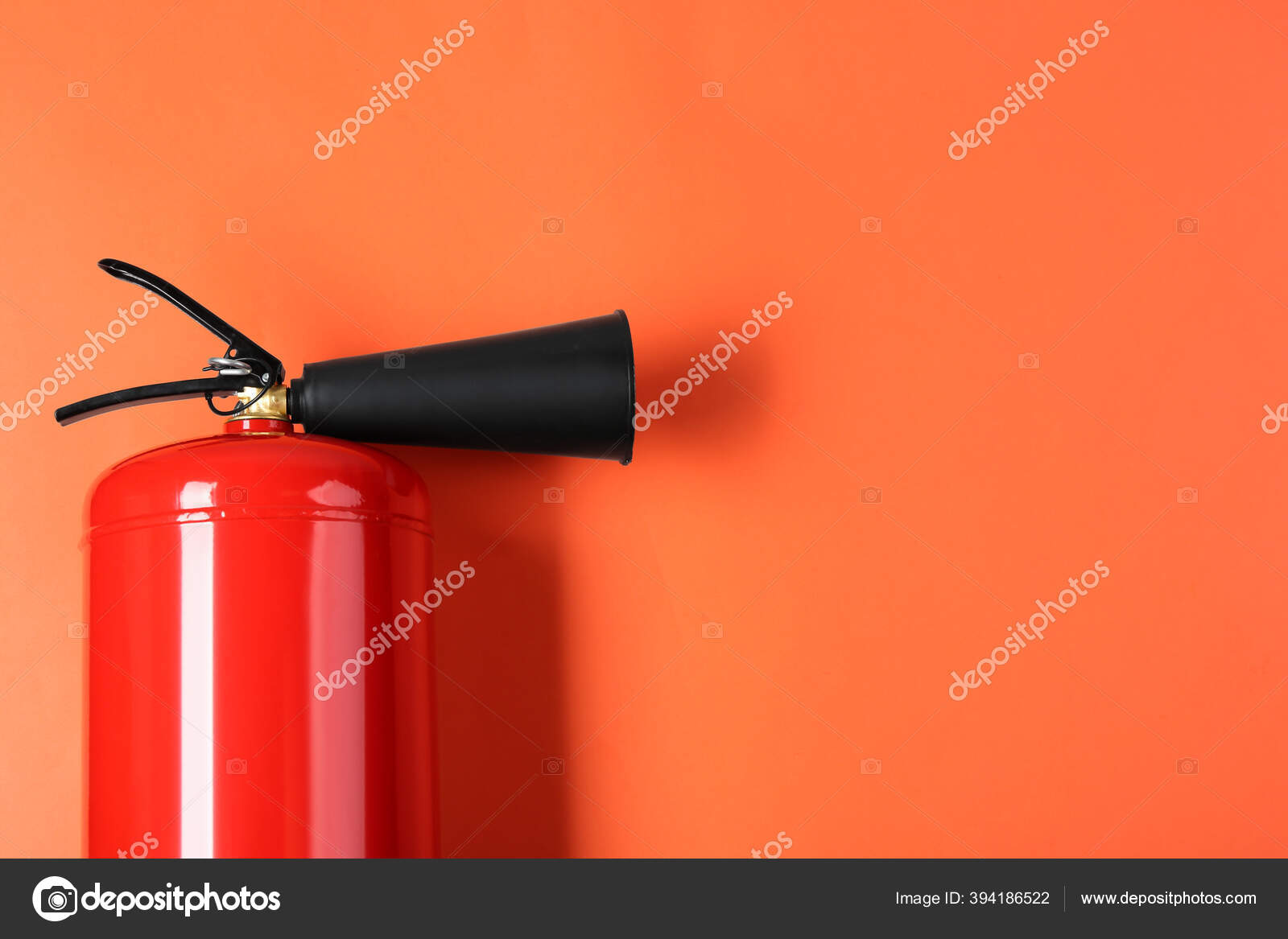 Fire Extinguisher Orange Background Top View Space Text Stock Photo by