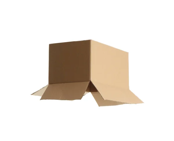 Open Empty Cardboard Box Isolated White — Stock Photo, Image