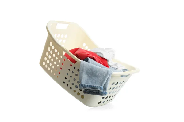 Laundry Basket Clothes Isolated White — Stock Photo, Image