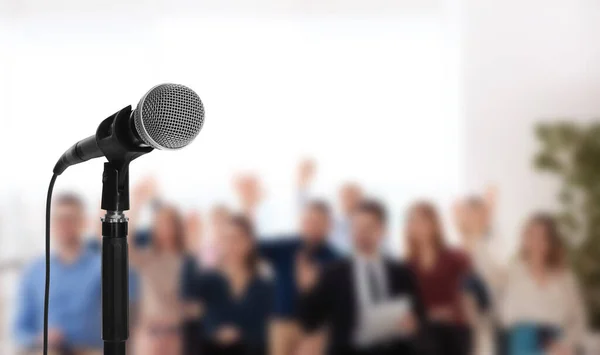 Modern Microphone People Business Training Indoors Closeup — Stock Photo, Image