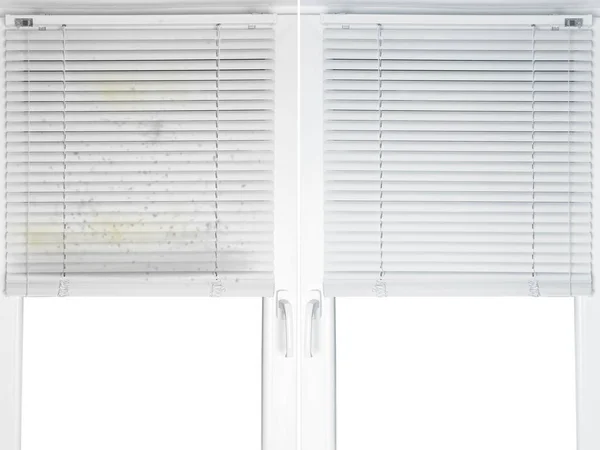 Window with dirty and clean blinds
