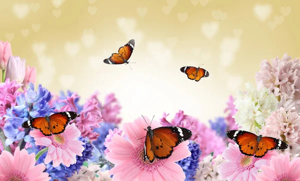Belles Fleurs Fleurs Les Papillons Peints Dame — Photo