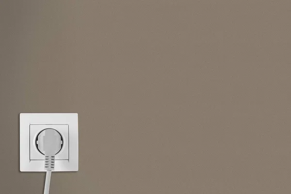 Brown Wall Power Socket Inserted Plug Space Text Electrical Supply — Stock Photo, Image