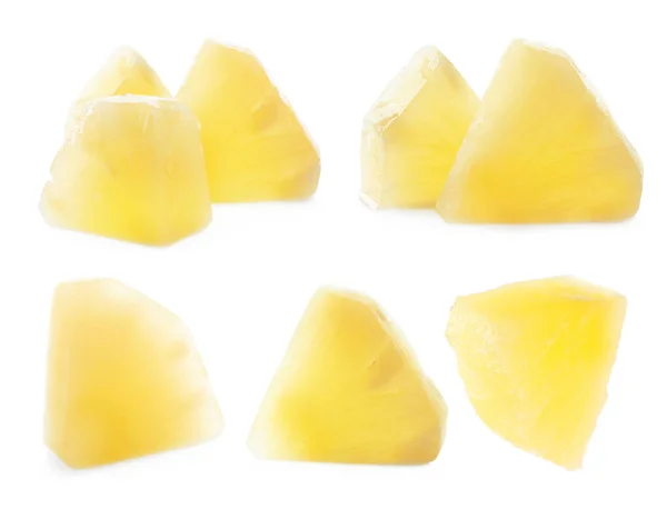Set Ananaskonserven Auf Weißem Hintergrund — Stockfoto