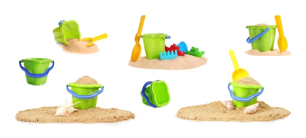 Set Von Verschiedenen Plastik Strandspielzeug Auf Weißem Hintergrund — Stockfoto