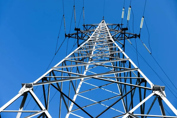 Modern High Voltage Tower Blue Sky Low Angle View — Stock Photo, Image