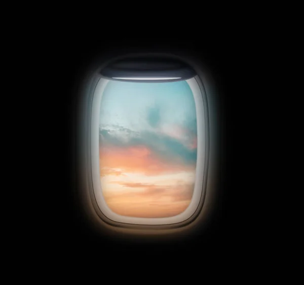 Вид Красиве Небо Через Отвір Відкритого Літака Заході Сонця — стокове фото