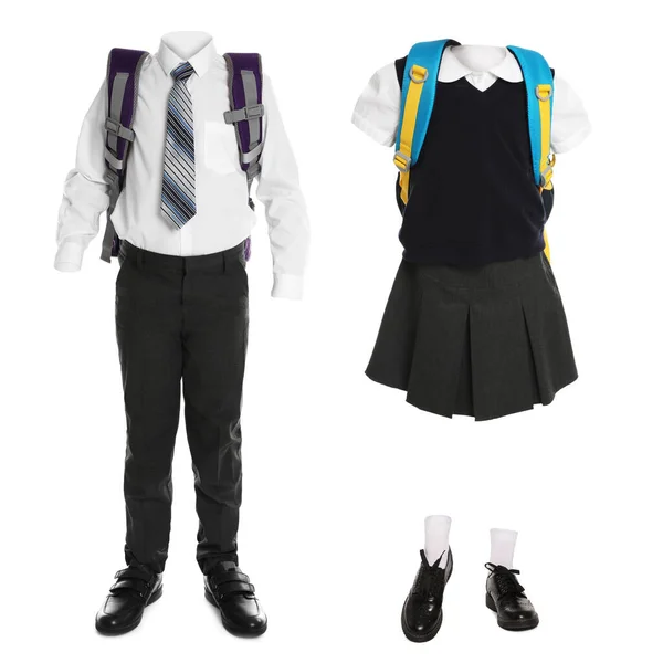 Шкільна Форма Дівчинки Хлопчика Білому Тлі Дизайн Прапора — стокове фото