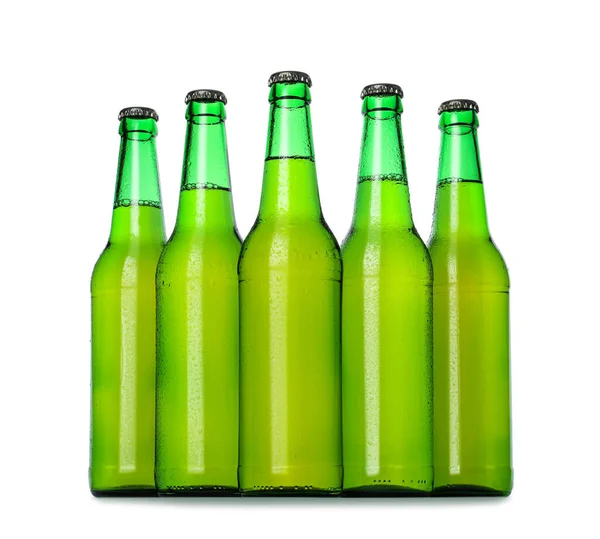 Gröna Flaskor Med Isolerad Vitt — Stockfoto