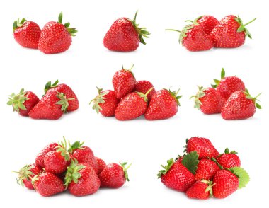 Beyaz arka planda lezzetli olgun çilekler.