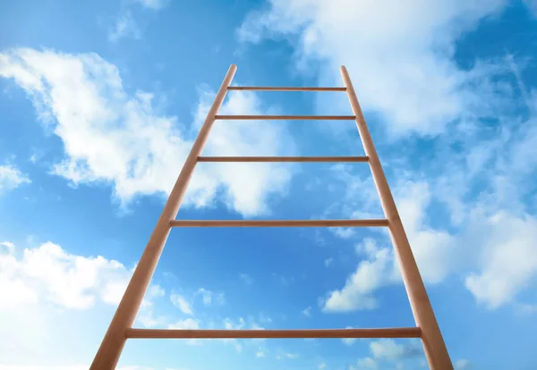 Wooden Ladder Blue Sky Clouds Low Angle View Royalty Free Stock Photos