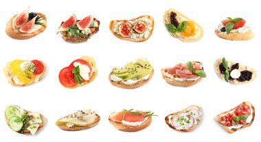 Beyaz arkaplanda farklı bruschettalar, pankart tasarımı 