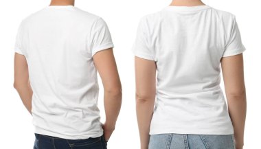 Beyaz arka planda boklu kadın ve erkek, arka planda yakın plan. Tasarım için model
