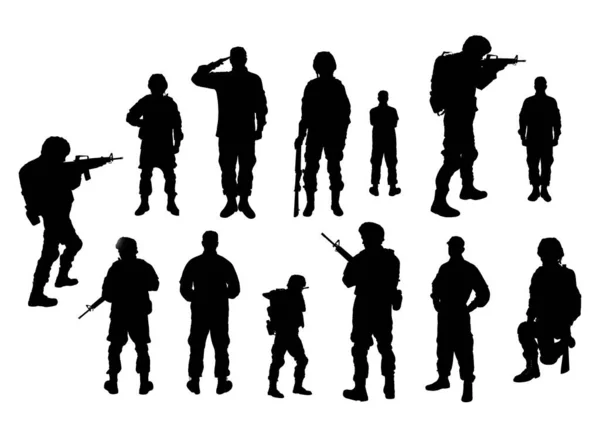 Collage Met Silhouetten Van Soldaten Witte Achtergrond Militaire Dienst — Stockfoto