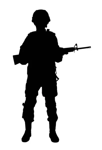 Beyaz Arka Planda Saldırı Tüfeği Olan Asker Silueti Askerlik — Stok fotoğraf