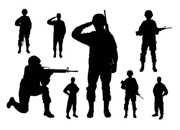 Collage Silhouettes Soldiers White Background Military Service — Stock Photo, Image