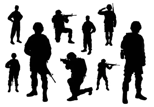 Collage Silhouettes Soldiers White Background Military Service — Stock Photo, Image