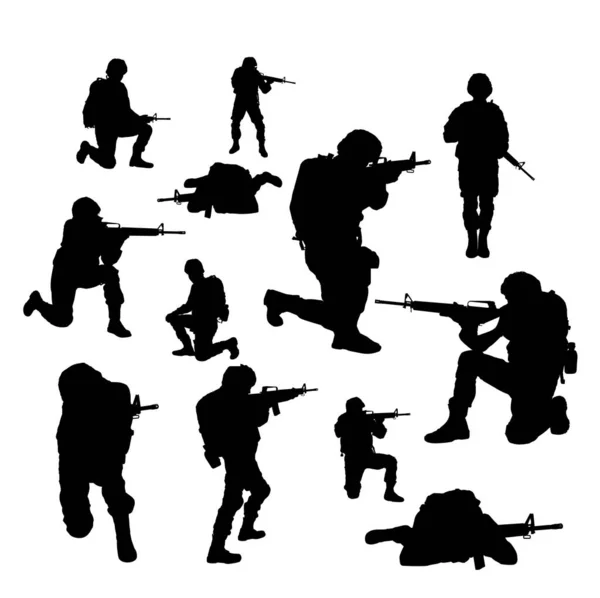 Collage Med Silhuetter Soldater Vit Bakgrund Militärtjänst — Stockfoto