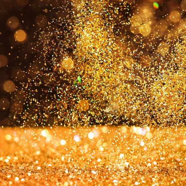 Luxe Gouden Glitters Donkere Achtergrond Bokeh Effect — Stockfoto