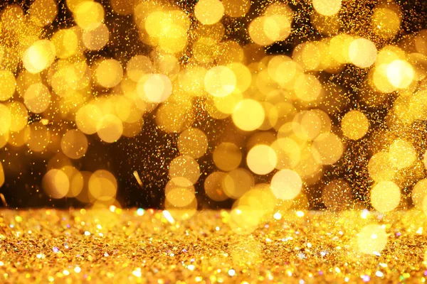 Luxe Gouden Glitters Donkere Achtergrond Bokeh Effect — Stockfoto