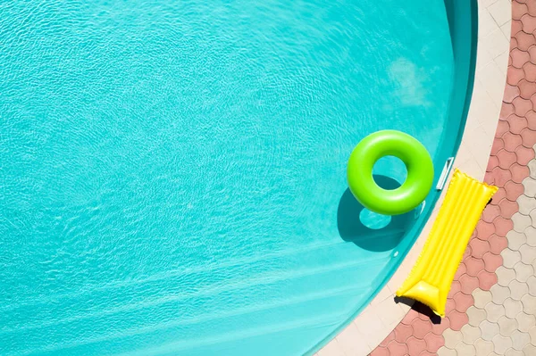 Inflatable Ring Floating Swimming Pool Top View Space Text Summer — Stock Photo, Image