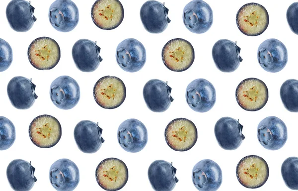 Cut Whole Fresh Blueberries White Background — Stock Photo, Image