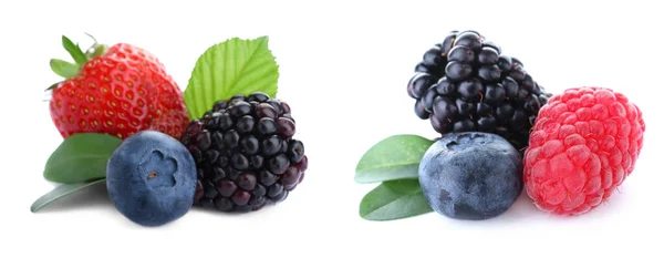 Set Different Mixed Berries White Background Banner Design — Stock Photo, Image