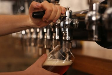 Barmen barda bardağa taze bira dolduruyor.