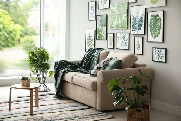 Belles Œuvres Art Canapé Confortable Dans Une Chambre Élégante Design — Photo